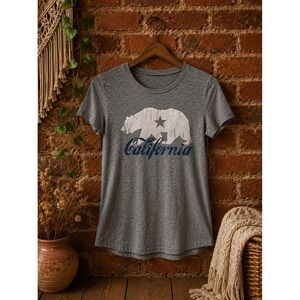 California Republic Bear Graphic T-Shirt Gray Short Sleeve Travel Casual America
